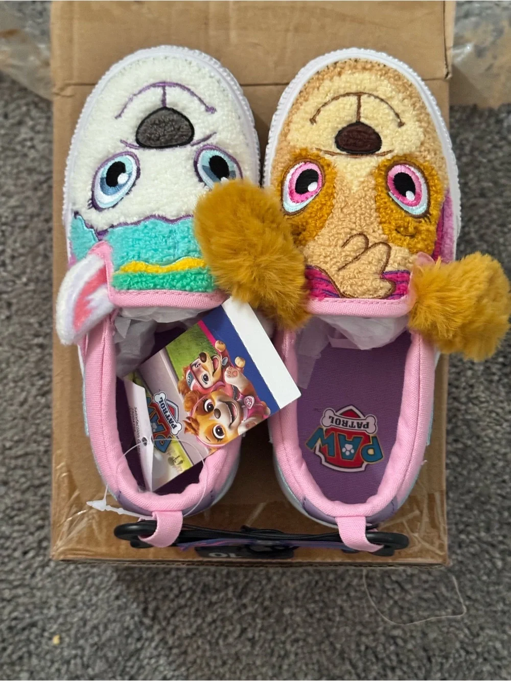 Paw Patrol Girls Pink & Cream Character Slip-On Slippers with Yellow Pom-Poms